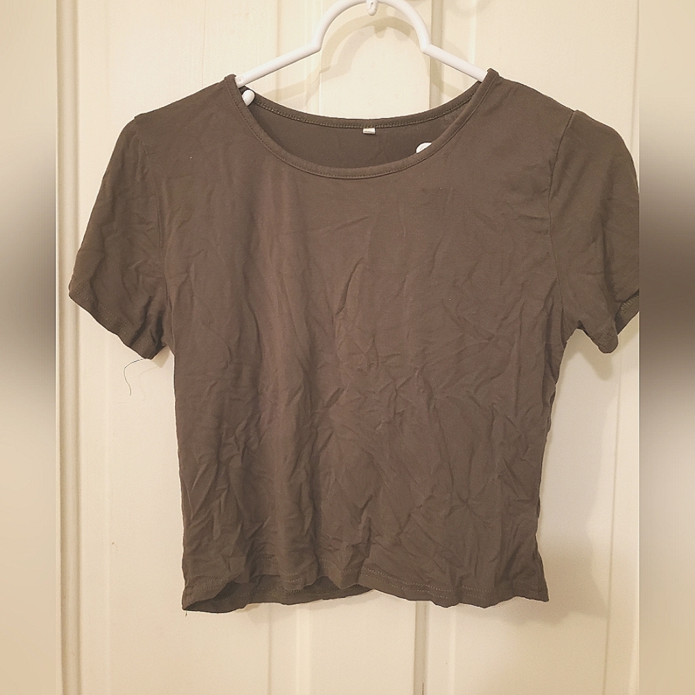 Olive Green Gray Cropped Tee